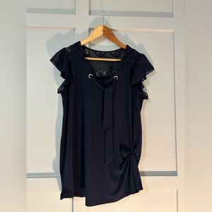 🖤Elegant Navy Ruched Flutter Sleeve Top